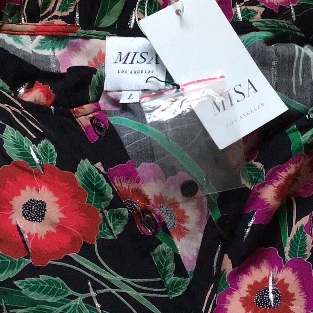 Anthro Misa Los Angeles Hibiscus Floral Ruffle Blouse with Metallic Threading - Picture 9 of 16
